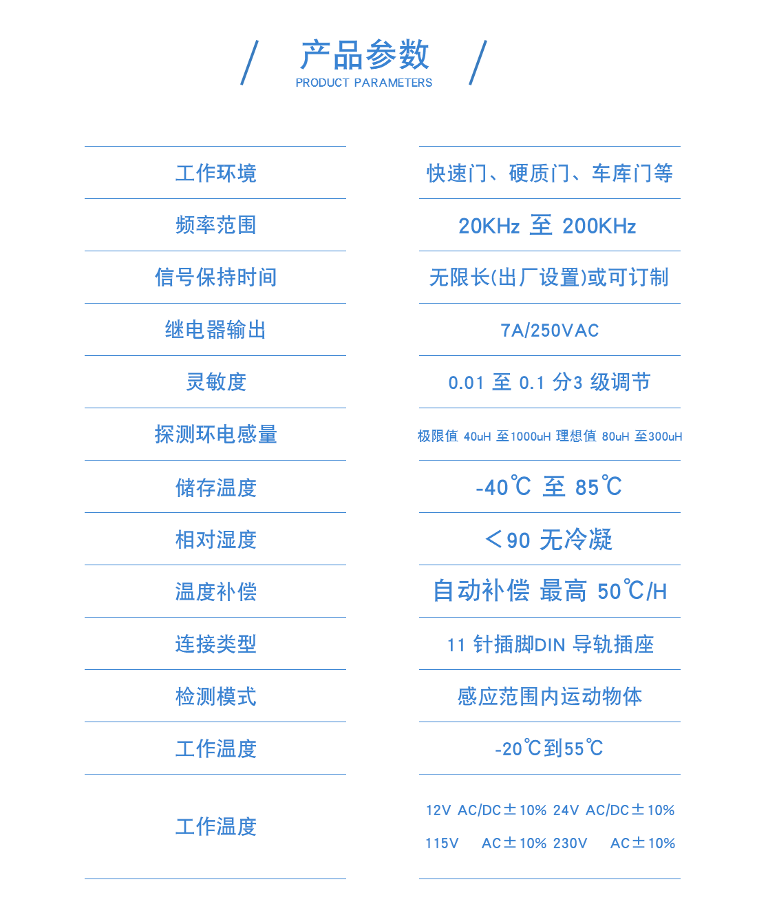 快速卷帘门t20感应器产品参数